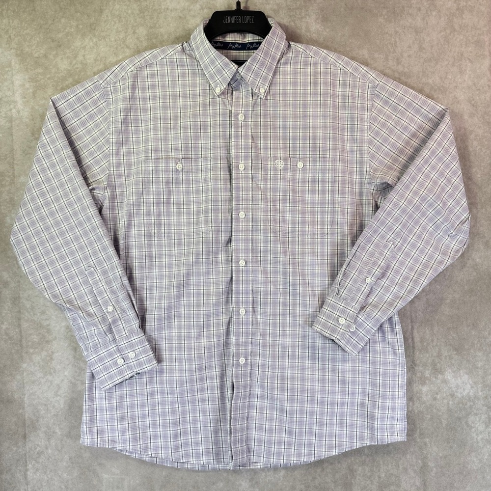 Wrangler George Strait Shirt Men Large Purple Plaid Western Button Down Cowboy